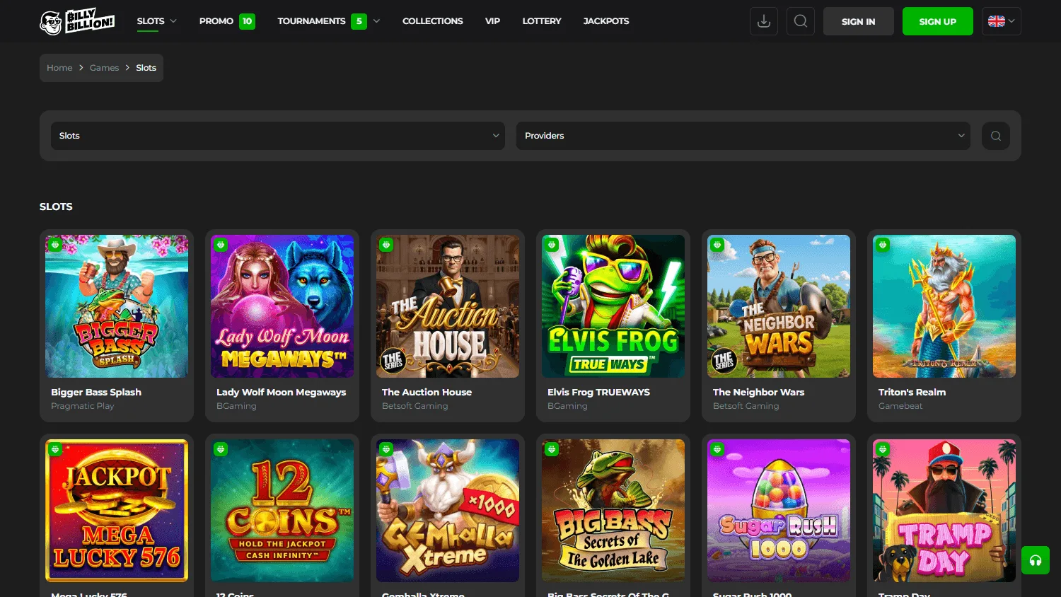 Billy Billion Casino desktop games screen