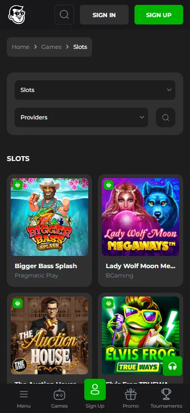 Billy Billion Casino mobile games screen